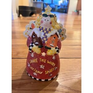 Scotts Collectables Folk Angel Tealight Holder Ceramic Christmas Decor Red